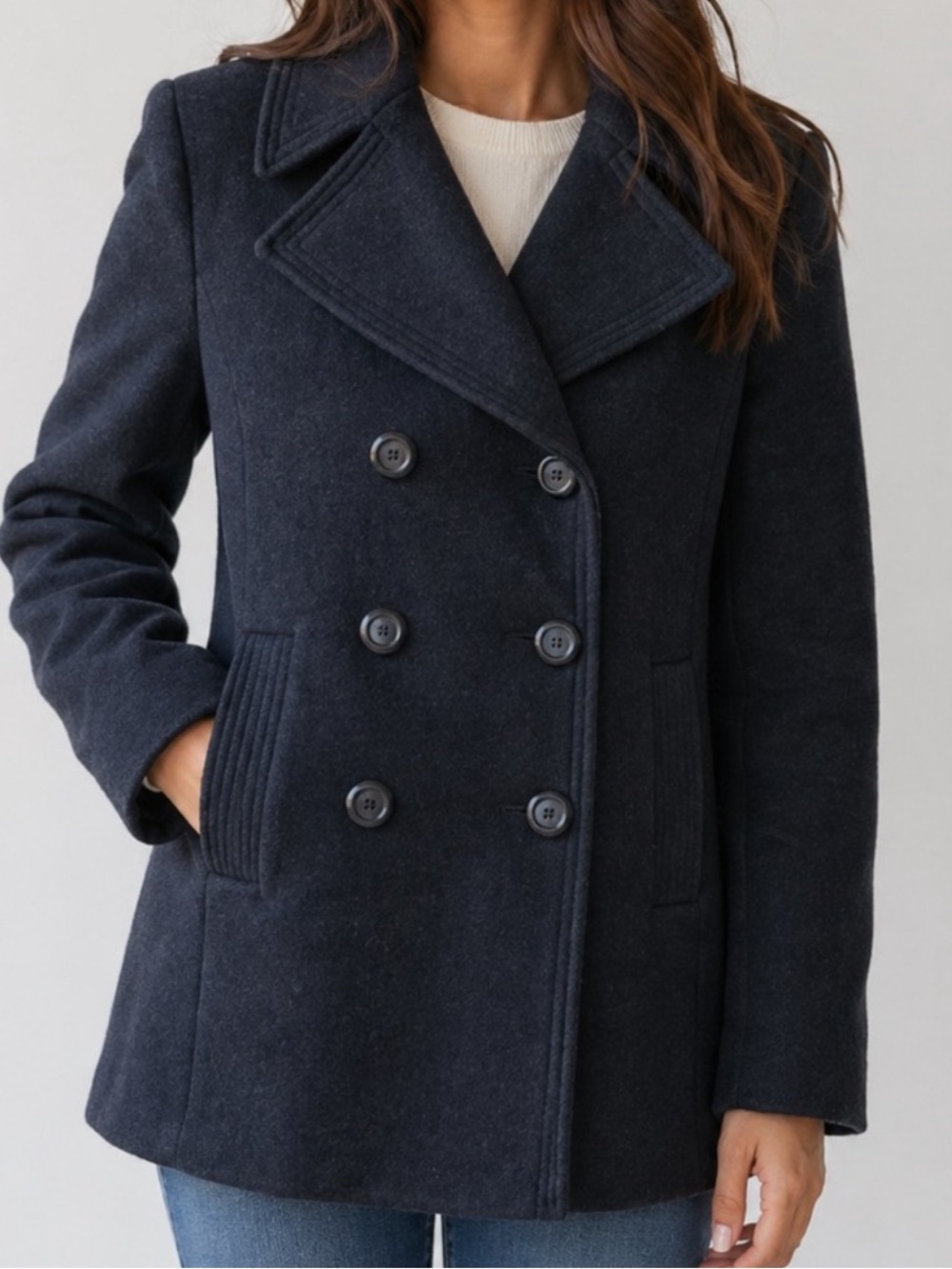 Kenneth Cole Reaction Classic Wool Blend Double Breasted Peacoat Ladies 12
